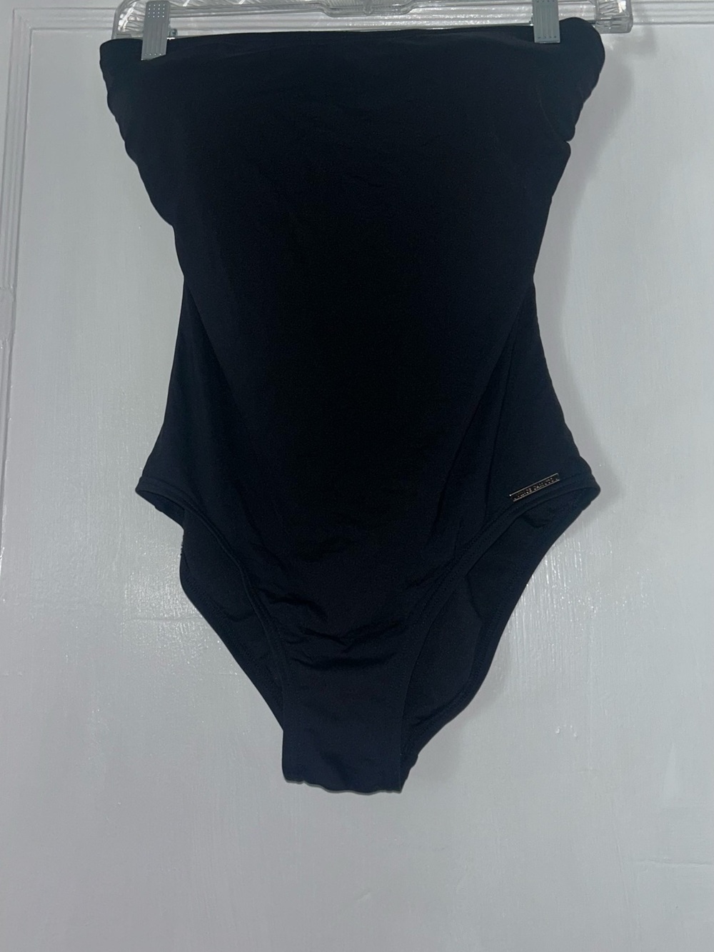 Vince Camuto Black Strapless Swim One-Piece with Logo Plaque laces in back sz 10